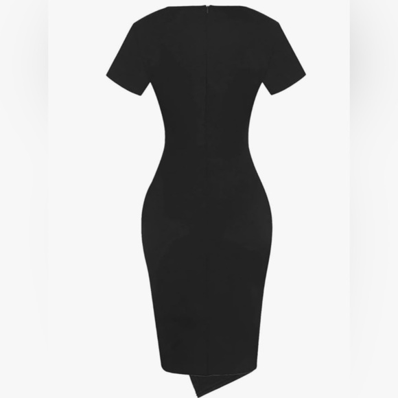 Black Sheath Dress with Asymmetrical Wrap and Crew Neck - Picture 3 of 3